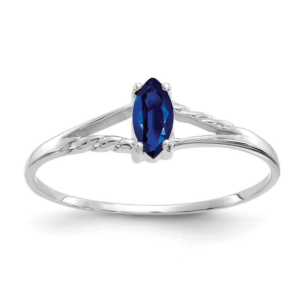 10k White Gold Polished Genuine Blue Sapphire September Birthstone Ring, Size 6